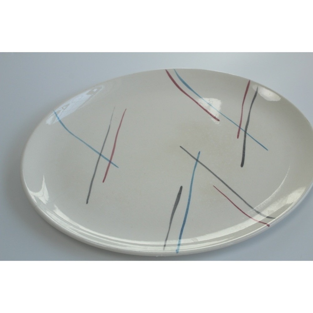 Stetson Hand Painted Mid-Century Modern Ceramic Oval Serving Platter Cream 13.5"